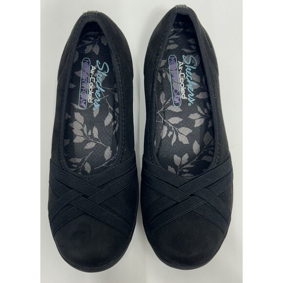Skechers Wedge Slip Ons Loafers Women’s 8 Black Kiss Make Out Stretch Fit 44683 - Picture 2 of 9